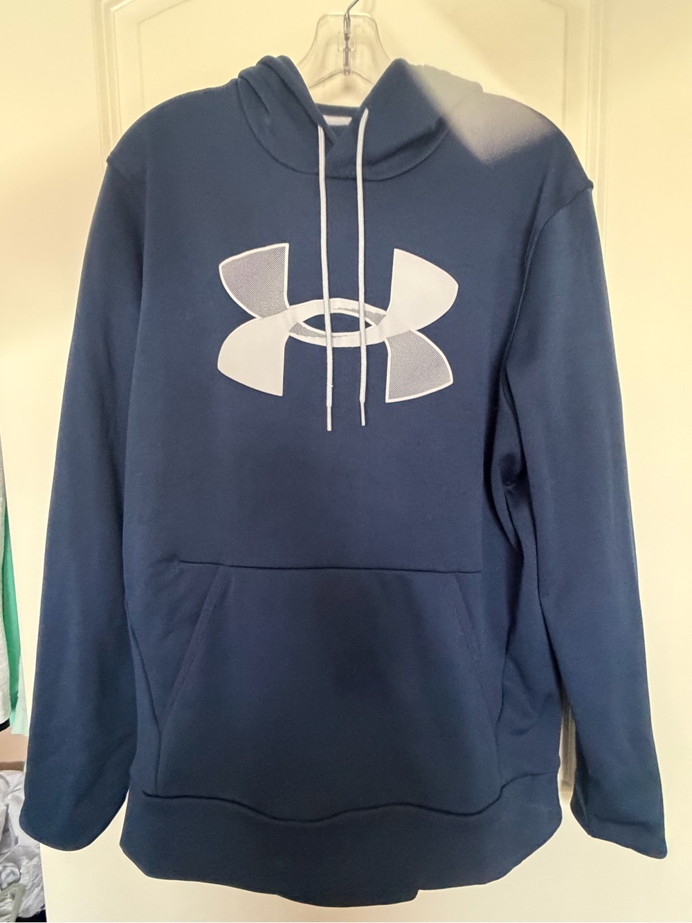 Under Armour Navy Blue Pullover Hoodie with White Logo